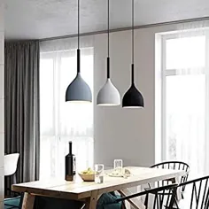 چراغ تعلیق HJXDtech nordique avec ampoule، lampe suspendue in aluminium bois modern modern، luminaire de plafond E27 Loft pour cuisine salon salle à manger (Droit 3 en 1)