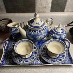 مجموعه چای ظروف چینی لیبرتی آبی با سینی - تولید مثل عتیقه