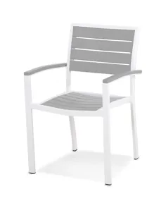 صندلی بازوی ناهار خوری POLYWOOD Euro in با رنگ سفید / خاکستری تخته سنگ - مبلمان فضای باز