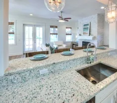 ایده های آشپزخانه سبک شیشه دریایی بازیافت شده برای وسایل آشپزخانه و حمام توسط Vetrazzo