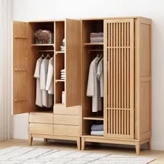 کمد چوب جامد اروپای شمالی دو بلوط ژاپنی آپارتمان کوچک اتاق خواب ذخیره سازی ذخیره سازی کت کمد لباس فشار حداقل