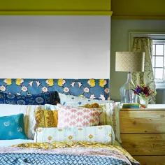 اتاق خواب مدرن روستایی با ریل با تصویر روشن و سر تابلو پارچه ای برجسته |  خانه ایده آل