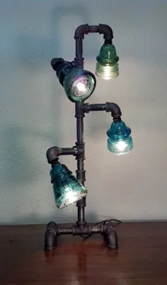 Steampunk Vintage Lamp، Vintage آبی و سبز عایق تلفن، لوله صنعتی