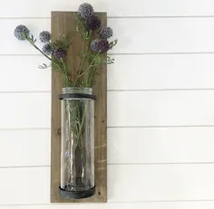 گلدان دیواری چوبی و شیشه ای