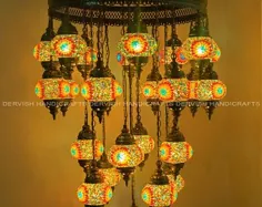 سفارشی موزاییک گلوب 25 چراغ آویز بلندی مراکشی |  اتسی