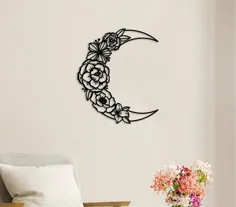 آویز دیواری فلزی Moon Flower Metal Wall Flower Flower hanging |  اتسی