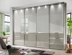کمد کشویی درب Wiemann Misura 4 در شیشه خاکستری سفید و سنگریزه - عرض 330 سانتی متر