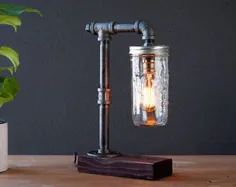 لامپ شیشه میسون / لامپ صنعتی / دکوراسیون روستایی / لامپ رومیزی / رادیو |  اتسی