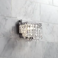 Possini Euro Hanging Crystal 7 3/4 "Wide Chrome Wall Sconce - # U5019 | Lamps Plus