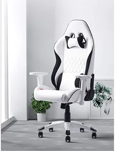 صندلی مخصوص بازی ماساژ LJJSMG چرمی ارگونومیک با پشتی و پشتی و پشتی و تکیه گاه پشتی و نردبان پشتی و صندلی بازی مفصل گردنده صندلی سفید ، 46.5 اینچ