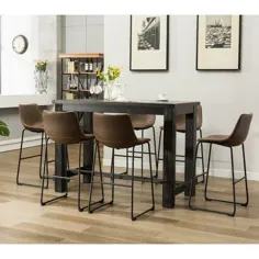 صندلی ناهار خوری چوبی جامد Bamey 7 قطعه رنگ: قهوه ای