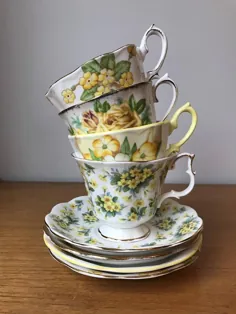 ست چای سلطنتی سلطنتی آلبرت ناسازگار ، استکان و بشقاب های تابستانی ، فنجان و نعلبکی های چای گل ، استخوان انگلیسی گل زرد چین