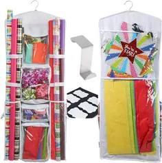 کاغذ ذخیره سازی کاغذ Clorso متناسب با رول بسته بندی هدیه 40 اینچ ، کیف های هدیه ، کمان ، روبان ، سازمان دهنده کاردستی ، شامل برچسب های قلاب درب (سفید)