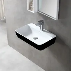 دستشویی دیواری یا رومیزی TWG201 - از سطح جامد (سنگ جامد) - مشکی مات / سفید - 60 40 40 14 14 سانتی متر