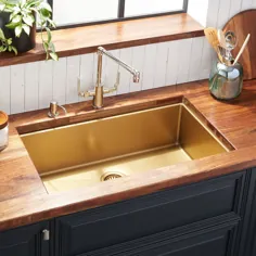سینک ظرفشویی آشپزخانه از جنس استنلس استیل 32 اینچ - طلای مات