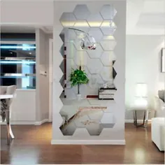 12 عدد برچسب دیواری آینه ای شش ضلعی نقره ای اکریلیک دکوراسیون منزل متحرک برای فروش |  eBay