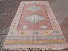فرشهای فرش ورودی پشمی فرش گلیم فرش صورتی کوچک |  اتسی