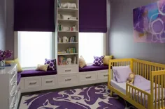 اتاق کودک و نوجوان زرد و بنفش با تخت کودک نوپا قابل تبدیل به رنگ زرد - معاصر - اتاق دخترانه