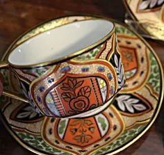 بشقاب های چای قابلمه چای گلدان چای عتیقه نیپون موریمورا نقاشی دستی |  اتسی