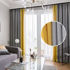 پرده پنجره تکه تکه تکه تکه تکه سیاه و سفید 4 سایز کوچک برای اتاق نشیمن ، خاکستری و زرد ، 80 در 84 اینچ ، پرده های تکه ای
