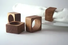 حلقه های دستمال چوبی بلوط مربعی.  مجموعه 4