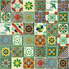 100 قطعه کاشی Talavera مکزیکی طرح های سبز دست ساز سبز |  اتسی