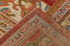 دهه 1900 فرش پشمی دستبافت قرمز ، سفید و آبی سلطان آباد ایرانی
