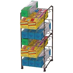 3 طبقه ردیف بسته بندی آشپزخانه Rack , قابل انعطاف کابینت آشپزخانه و پیشخوان ضد قفسه برای بسته بندی مواد غذایی ، فویل ، موم کاغذ پوست (2 بسته ، برنز)
