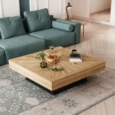 میز قهوه مربع مدرن با روکش چوبی مشکی و طبیعی