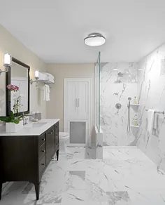 حمام سفید مدرن
 با دوش باز