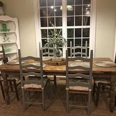 رومیزی چوبی میز مزرعه چوبی با روکش قهوه ای استانی و پایه خاکستری کلاسیک شامل دو نیمکت و چهارپایه انتهایی