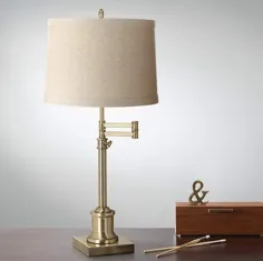 Westbury Natural Linen Shade Brass Swing Arm Desp Lamp - # 17N94 |  لامپ به علاوه