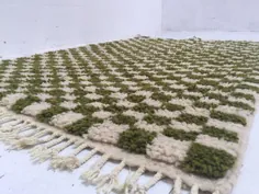 فرش شطرنجی سبز زیتونی فرش مراکش سفارشی مراکش |  اتسی