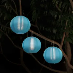 چراغ های پارچه ای آویز دار فانوس های چینی با لامپ های LED خورشیدی و قلاب های آویز - مناسب برای پاسیو ، درختان یا ایوان توسط باغ خالص (مجموعه ای از 3 آبی) - Walmart.com
