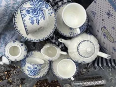 BTäT - سرویس چای ، سرویس چای چین ، سرویس چای ، لیوان چای (8 اونس) ، ست خامه و شکر ، لیوان چای و بشقاب پرنده ، قابلمه چای ، مجموعه چای برای بزرگسالان ، ست لیوان های چای 4 ، مجموعه چای رویایی آبی ، چای چینی  ست ، جام