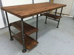 میز اداری خانگی ، میز کامپیوتر ، میز چوبی اصلاح شده ، میز روستیک بارن وود با 3 قفسه