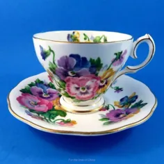 ست چای و نعلبکی رنگی Pansies Queen Anne "Spring Melody"