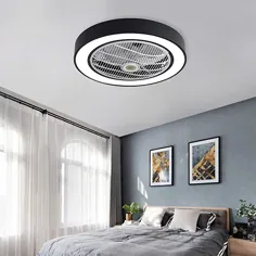 پنکه سقفی 22 اینچ با نور ، کنترل از راه دور LED 3 رنگ حالت روشنایی ، تیغه های نامرئی اکریلیک فلزی پوسته نیمه شستشو فن کم مشخصات ، سیاه