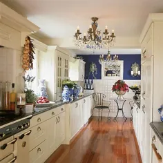 آشپزخانه گالی آبی و سفید |  تزئین آشپزخانه |  ایده های طراحی |  خانه ایده آل