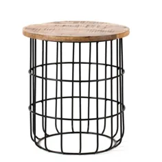 Madeleine Home Auxon Black and Natural Wood Mango Wood Cage Table-MH-TB-804 - انبار خانه