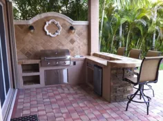 آشپزخانه فضای باز سفارشی ساخته شده در جزیره گریل BBQ با صفحه نمایش عقب و سنگ برآمدگی پشته خشک - کوره های گاز ، قطعات ، شومینه و سرویس