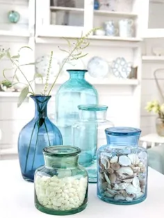گلدانهای شیشه ای سبز آبی دریایی و آبی دریایی