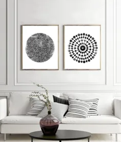 مجموعه ای از 2 رنگ سیاه و سفید ماندالا نقاشی دایره |  اتسی