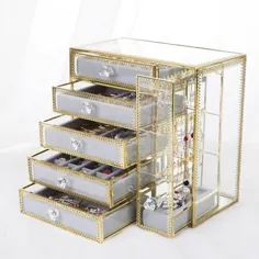 کشوی جدید جعبه ذخیره سازی جواهرات طلا گوشواره گوشواره گوشواره گردنبند شیشه ای دسکتاپ جعبه جواهرات هدیه