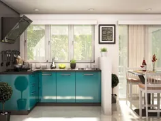 Ixia L شکل آشپزخانه مدولار capricoast راه حل های خانگی خصوصی تخته سه لا آشپزخانه مدرن محدود آبی |  احترام گذاشتن