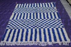 فرش آبی و سفید مراکشی فرش Morrocan Checker Berber |  اتسی