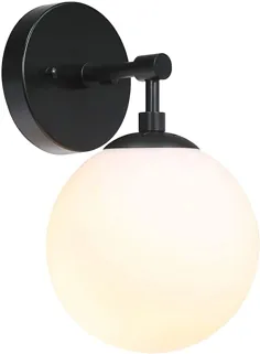 XiNBEi چراغ دیواری روشنایی 1 عدد دیوارکوب سبک Vintage با شیشه Globe ، چراغ غرور حمام در سیاه مات برای حمام و اتاق خواب XB-W1211-MBK