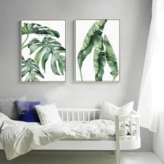 گیاه آبرنگ برگهای سبز رنگ بوم نقاشی هنر چاپ پوستر عکس دیوار اتاق مدرن اتاق مینیمالیستی دکوراسیون اتاق نشیمن