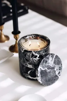 نگهدارنده شمع لوکس سنگ مرمر سیاه با 1 بار پر کردن شمع رزا 1928