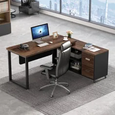 Tribesigns میز کامپیوتر L شکل ، میز اداری بزرگ 55 اینچ با کابینت پرونده 47 اینچ